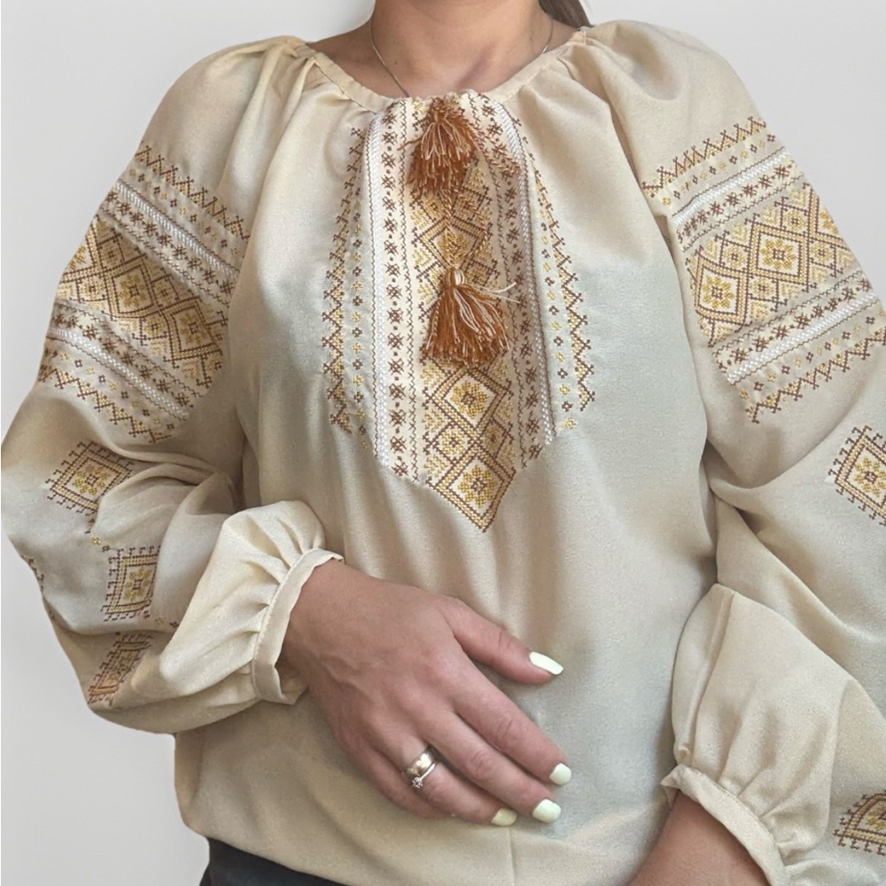 Embroidered Cream Boho Peasant Blouse - Picture 3 of 11